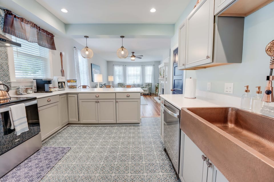 Fully stocked kitchen with copper accents