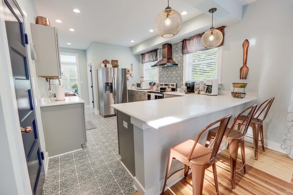 Fully stocked kitchen with copper accents