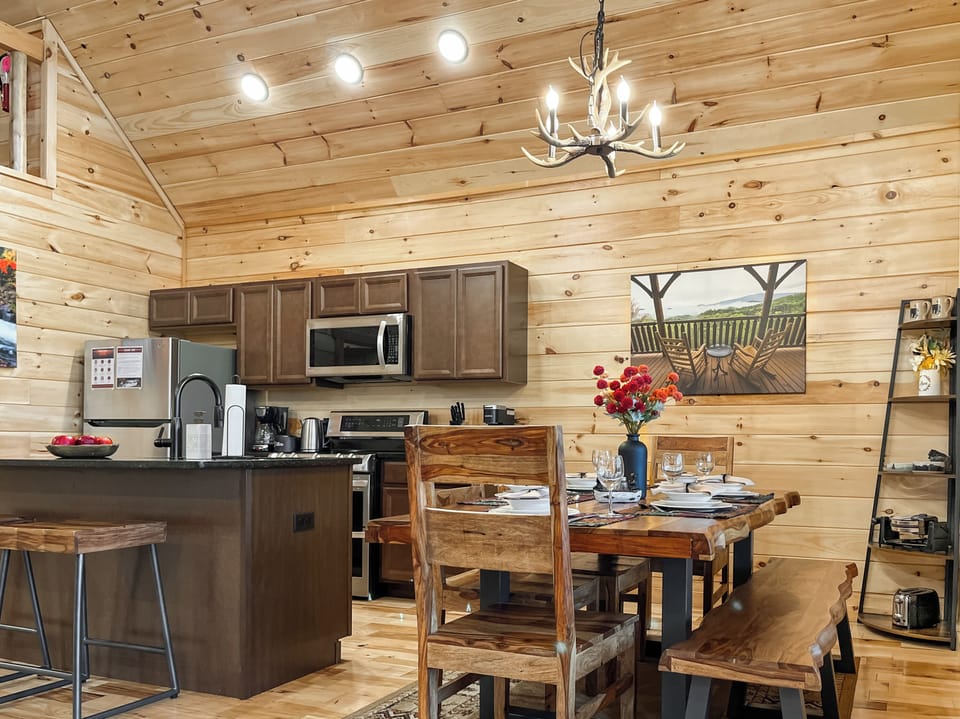 The kitchen island features seating for 2; perfect for a quick breakfast! 