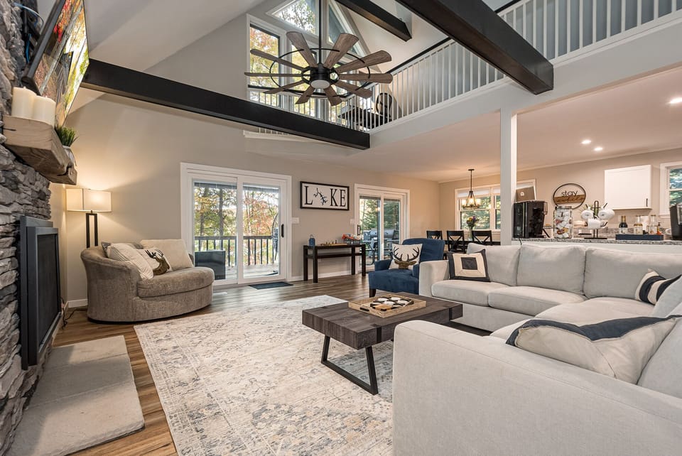 The open floor plan allows for gathering in the kitchen, living & dining rooms. 