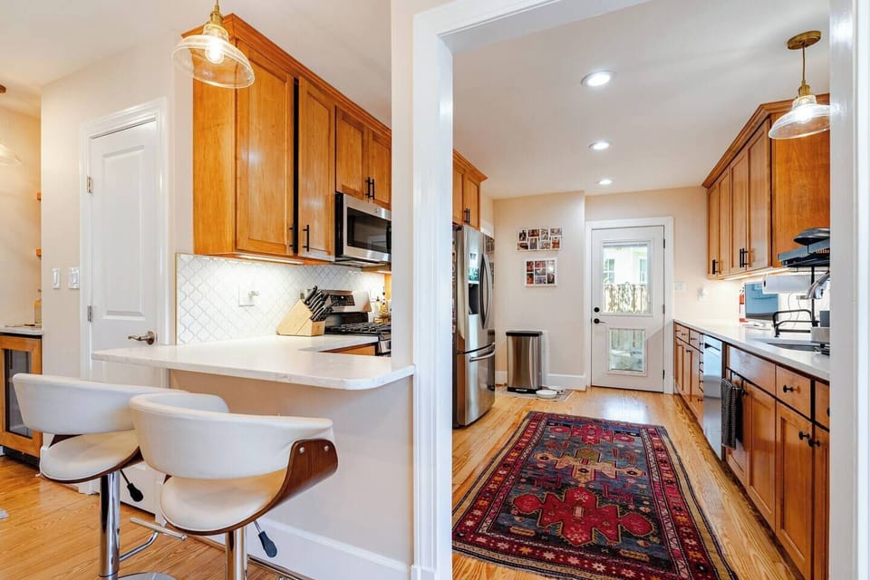 Kitchen with bar seating for 2