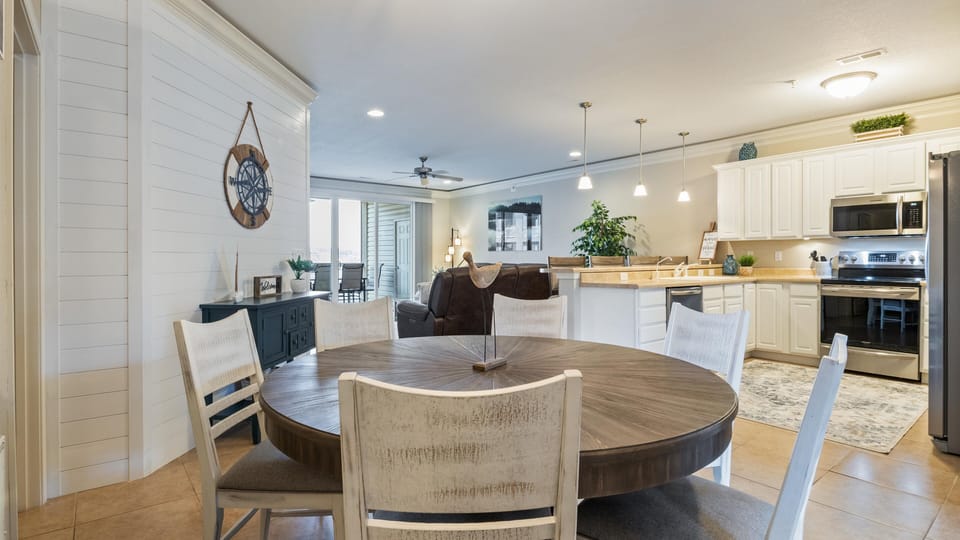 Large Dining Table for 6 Adjacent to the Main Living Area and Kitchen