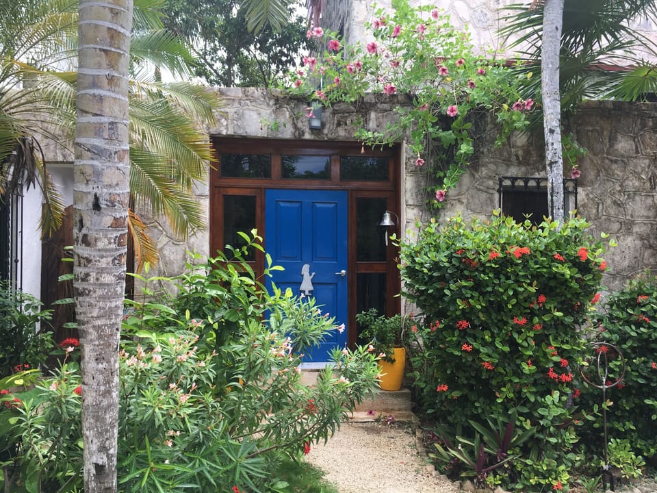 Blue Front Door of our Charming Stone Villa 