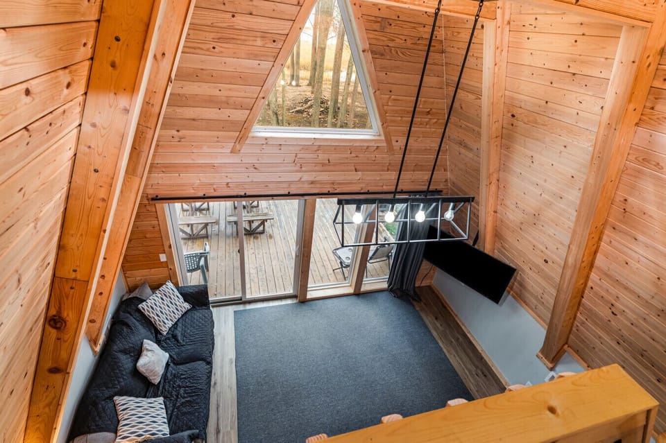 Living Room Lake View from A-frame windows