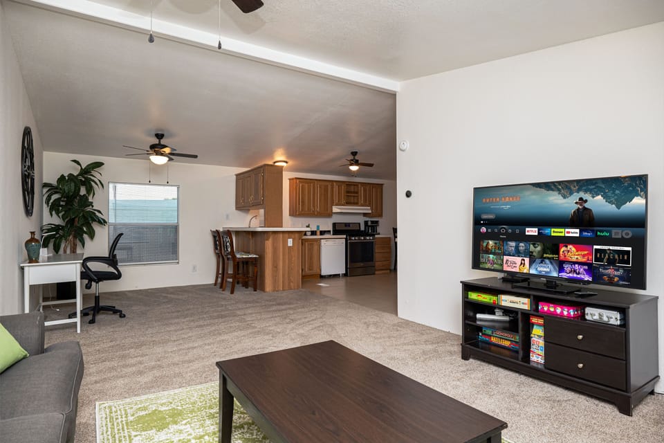 The open floor plan is spacious and inviting