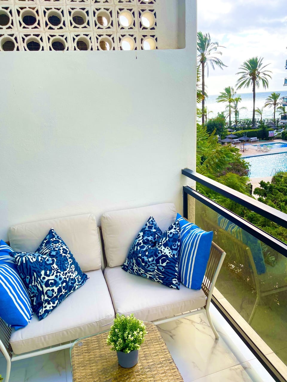 Nice view from the terrace towards the 3 pools and the ocean 