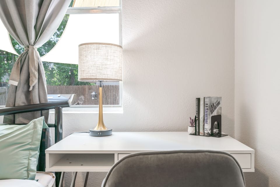 working desk in guest bedroom.