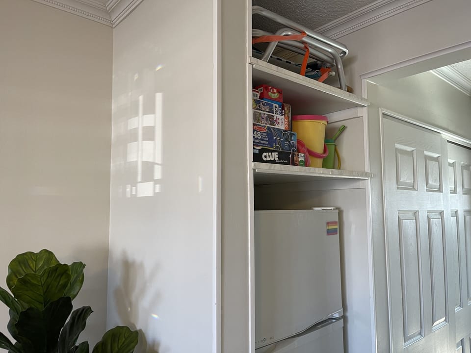 Full-sized fridge, beach items, fun & games