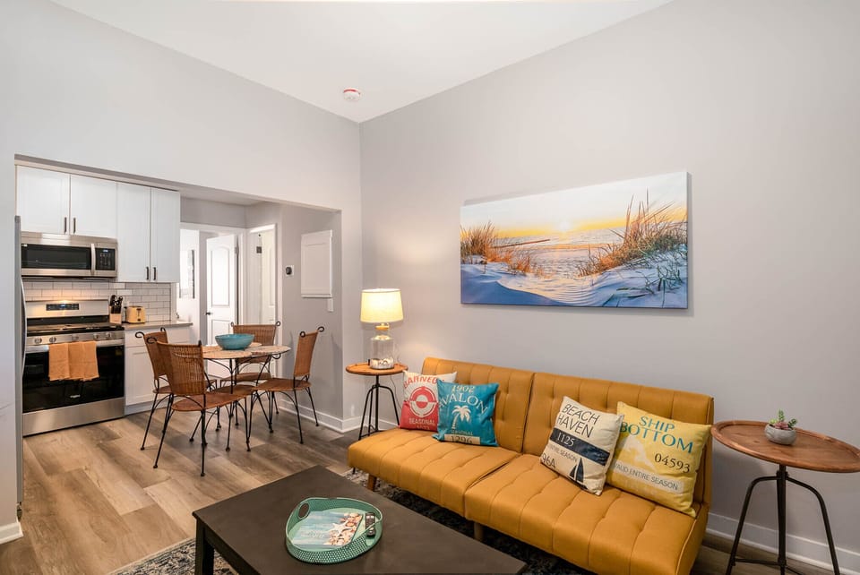 Breezy Beach open living room and eat - in kitchen area