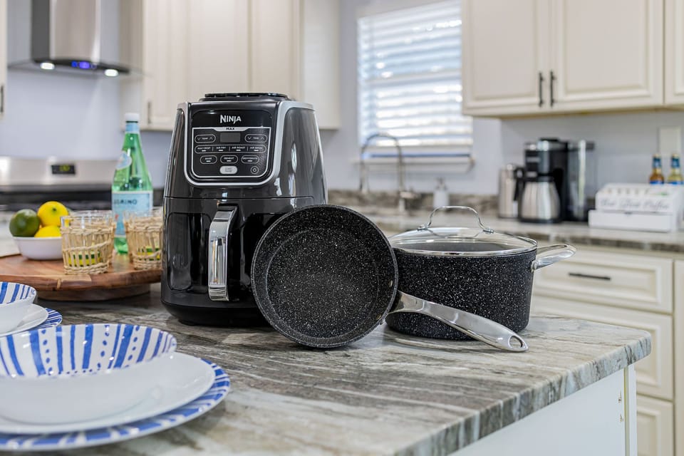 Lots of appliances including air fryer and lots of breakfast appliances-griddle
