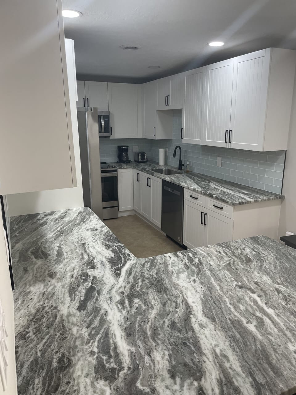 Brand new kitchen with bar area