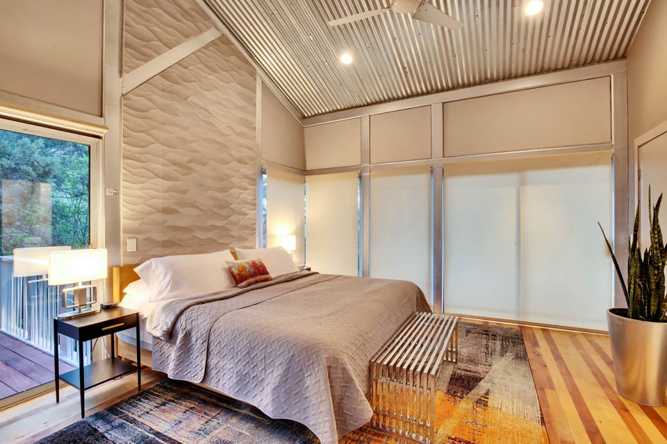 Upstairs secondary bedroom with shades closed