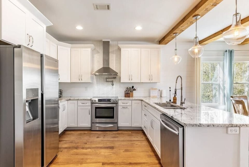Beautiful modern kitchen with stainless steel appliances