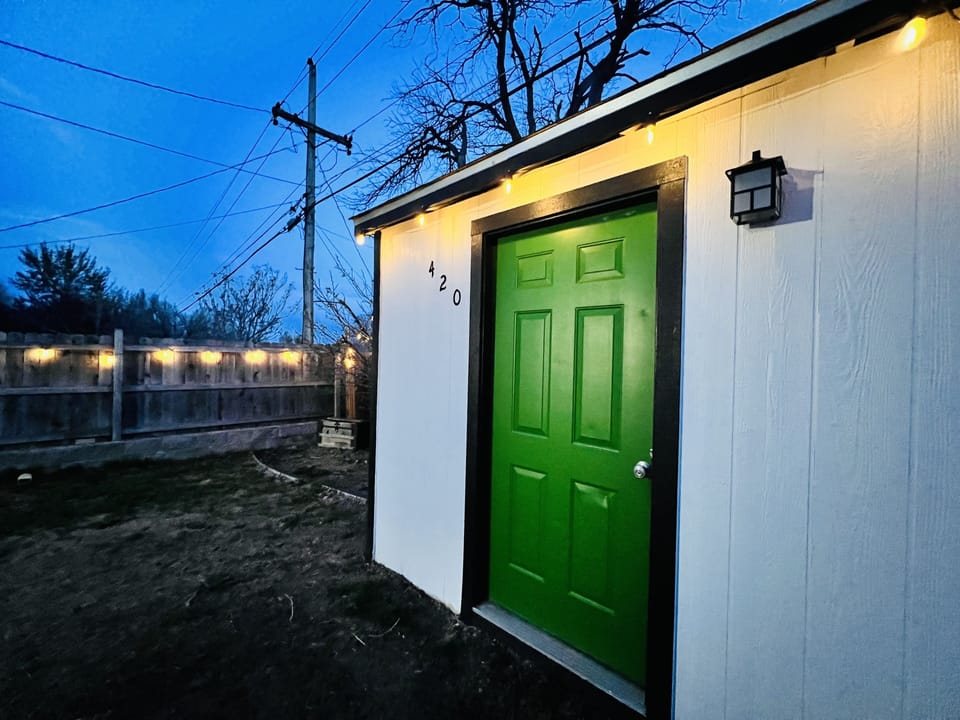 Small 420 shed in back yard with cute string lights. 