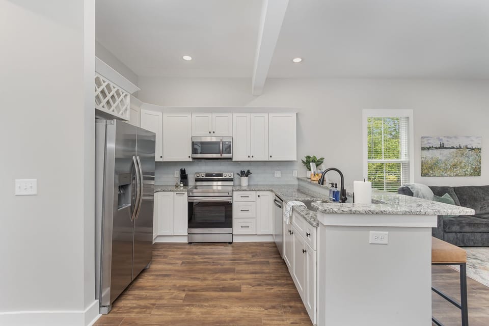 Well-equipped kitchen with all new, SS appliances, Keurig & electric tea kettle.
