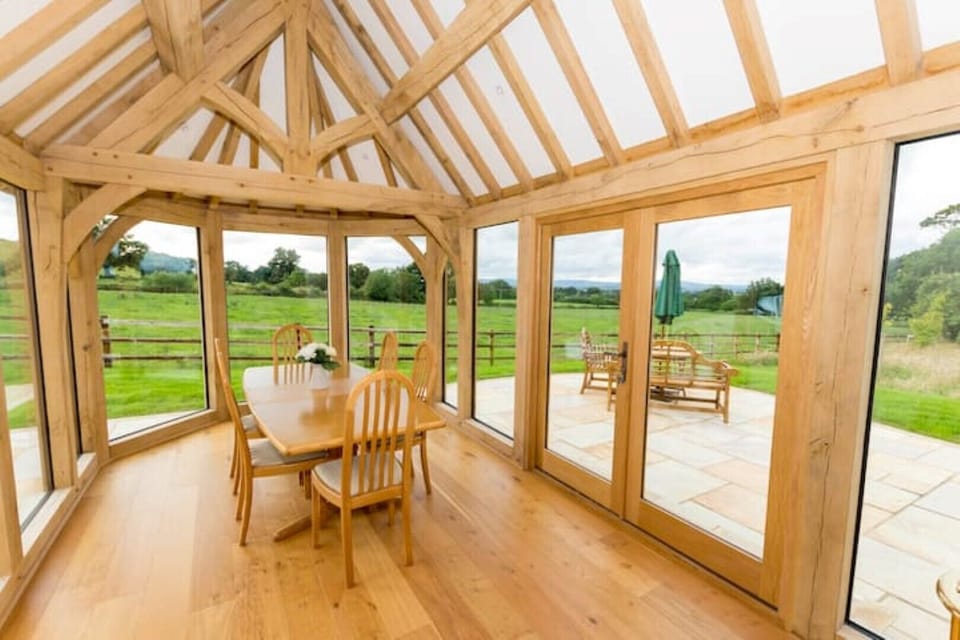 New oak framed garden room with superb views.