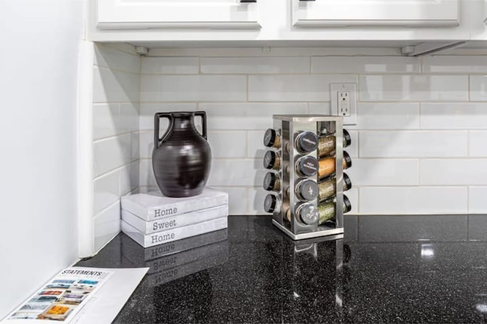 You’ll find a spice rack and cooking essentials to get you started