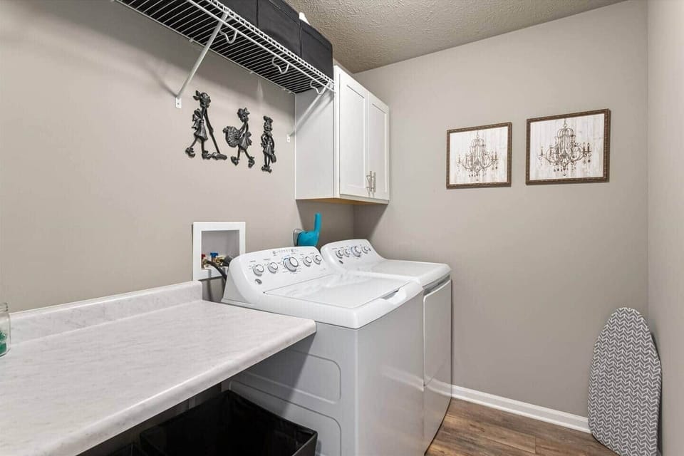 Washer and Dryer. Laundry Pods supplied. Ironing board and drying . 2nd floor 