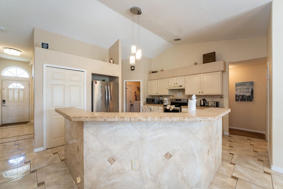View into the kitchen from the living room.