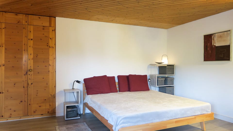 Living area with a double bed