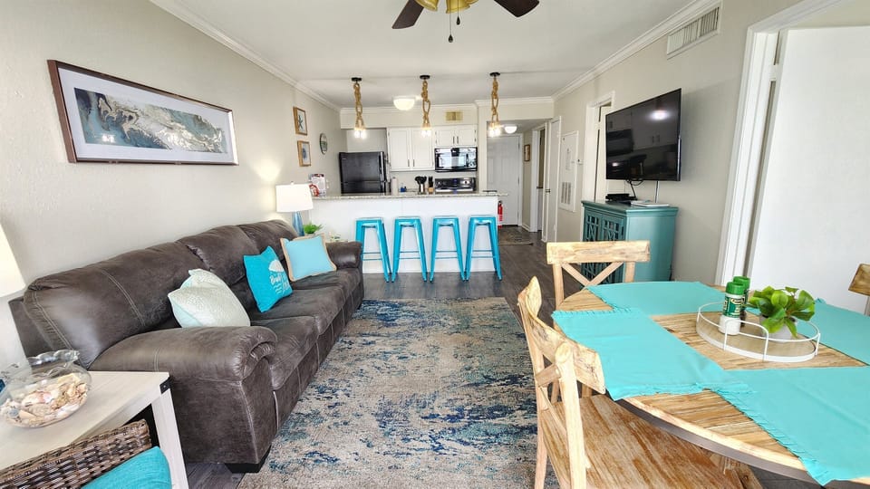 Living room and kitchen.