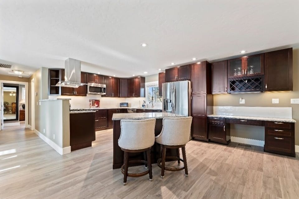 Indoors, Kitchen, Kitchen Island, Refrigerator, Floor