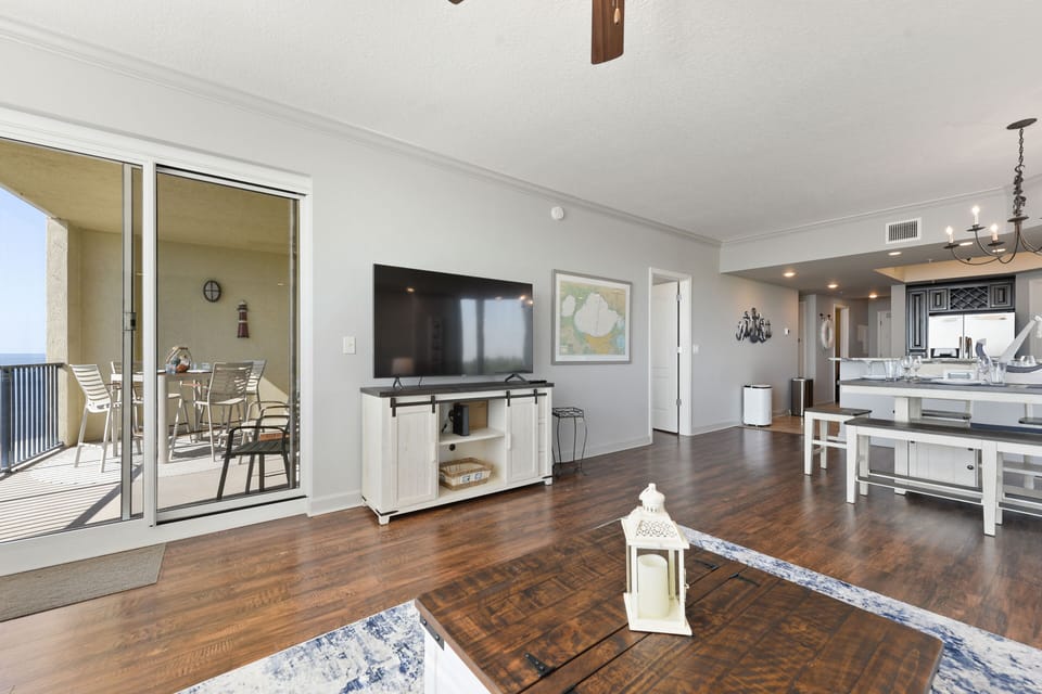  Walk out to the balcony or watch TV on the 65” Samsung smart TV. 