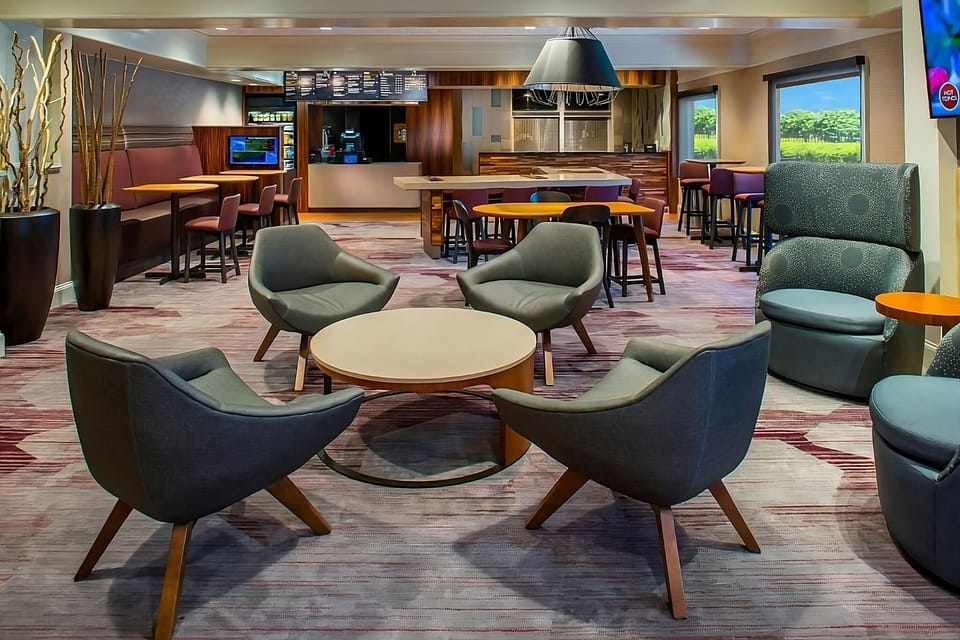 Gather for drinks and conversation in the stylish lobby lounge.
