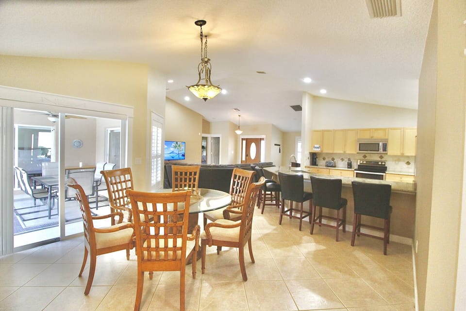 The large space of the open floor plan offers many seating options to gather together.