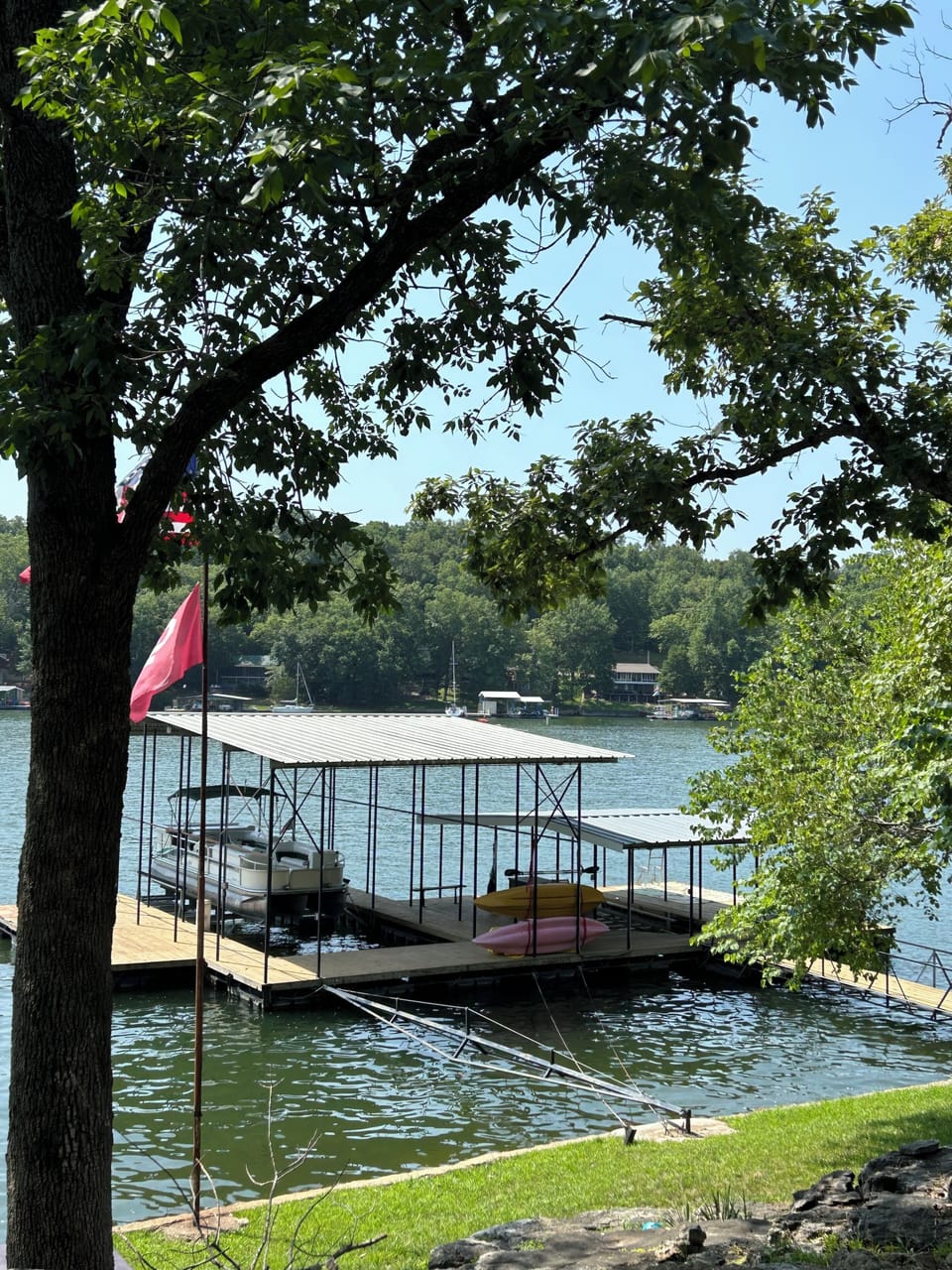 Large dock with boat parking on side
