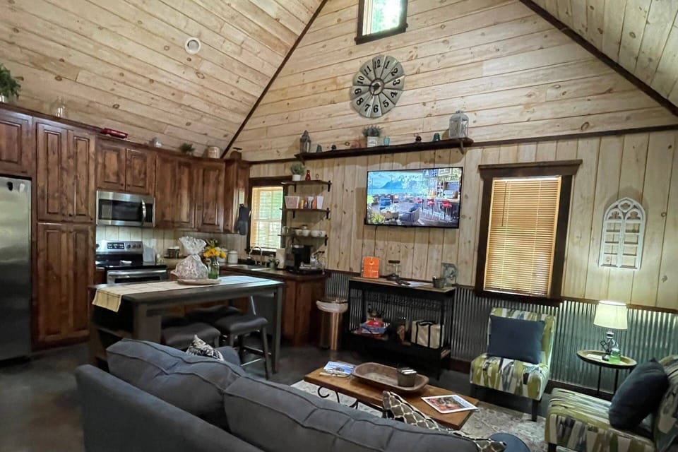 Living room area includes sofa bed for extra sleeping capacity