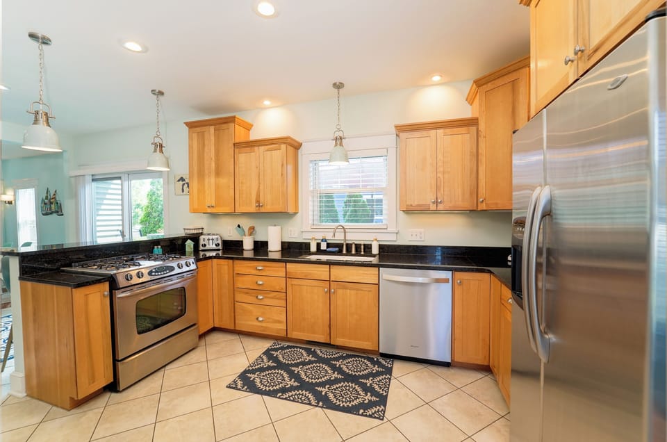Fully stocked kitchen for your cooking and baking needs.