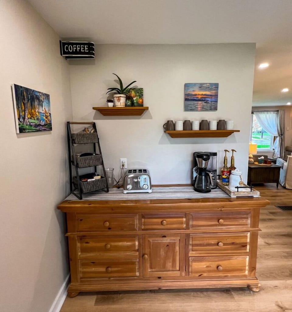 Fully stocked coffee and tea station 