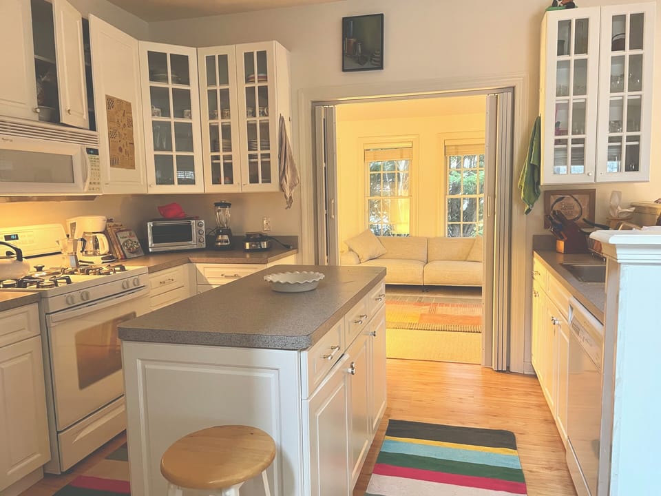 fully equipped kitchen, from spice rack to lobster cracker to waffle maker