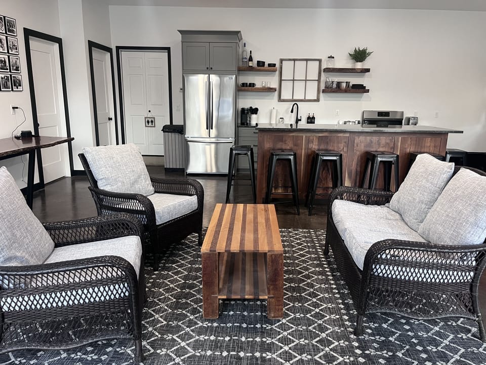 Downstairs kitchen with island and sitting area