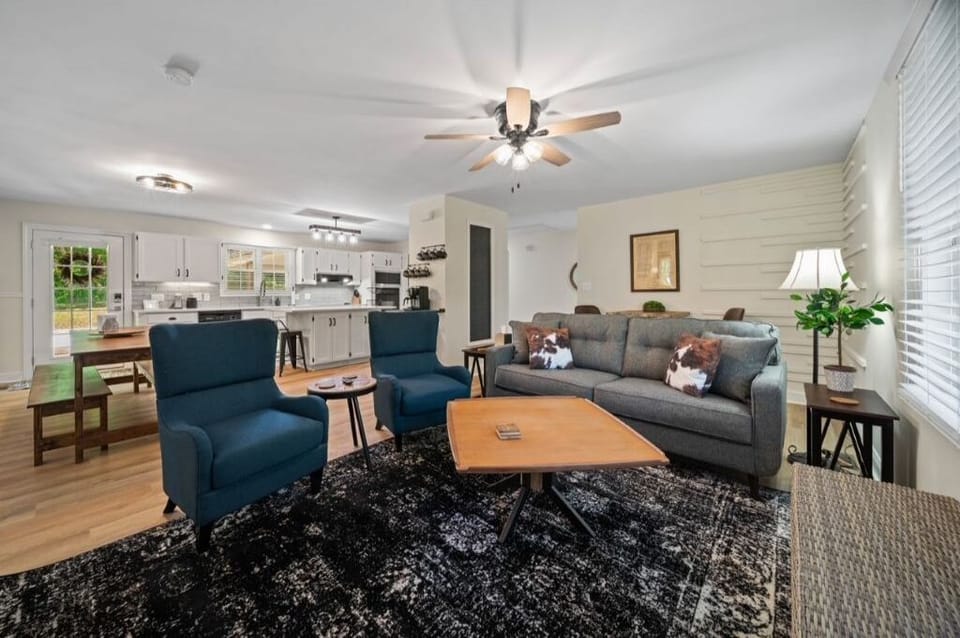 Living room attached to dining and kitchen 