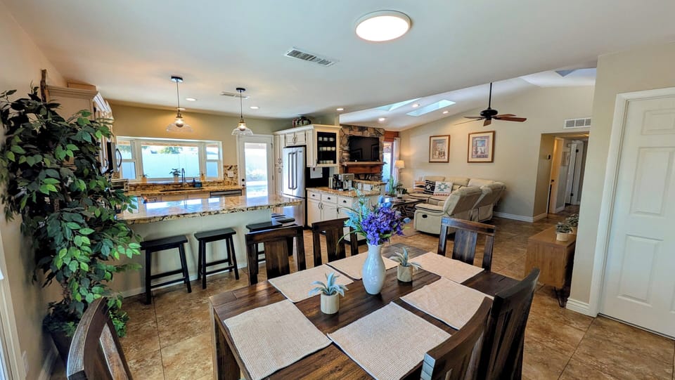 Lots of natural light from the large kitchen bay window and single French door.
