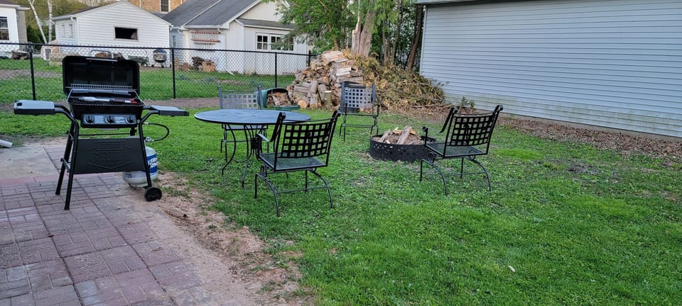 Lots of wood for the fire pit!
New gas grill for your backyard BBQ and cook outs