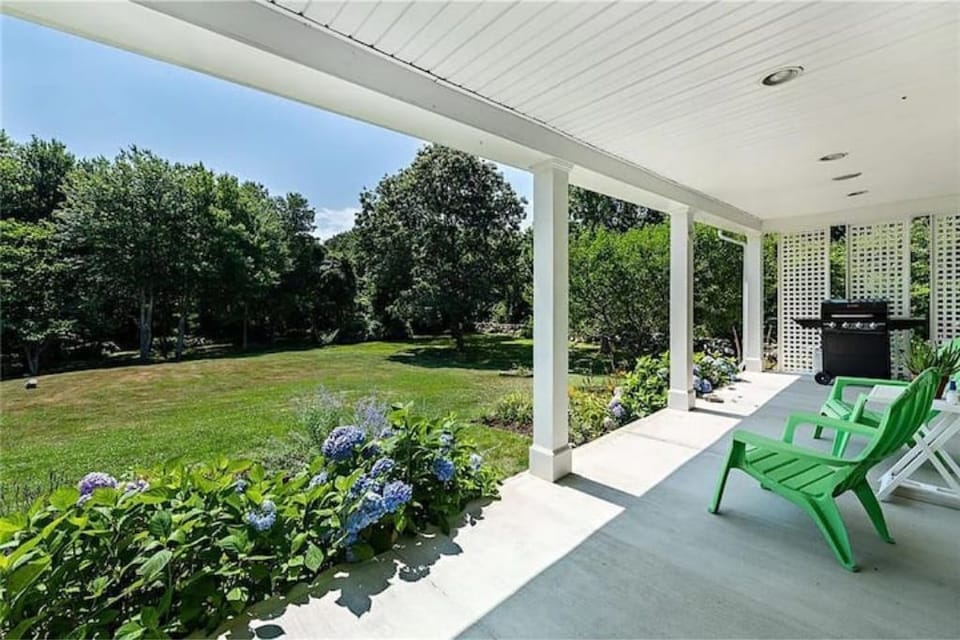side porch and private lawn