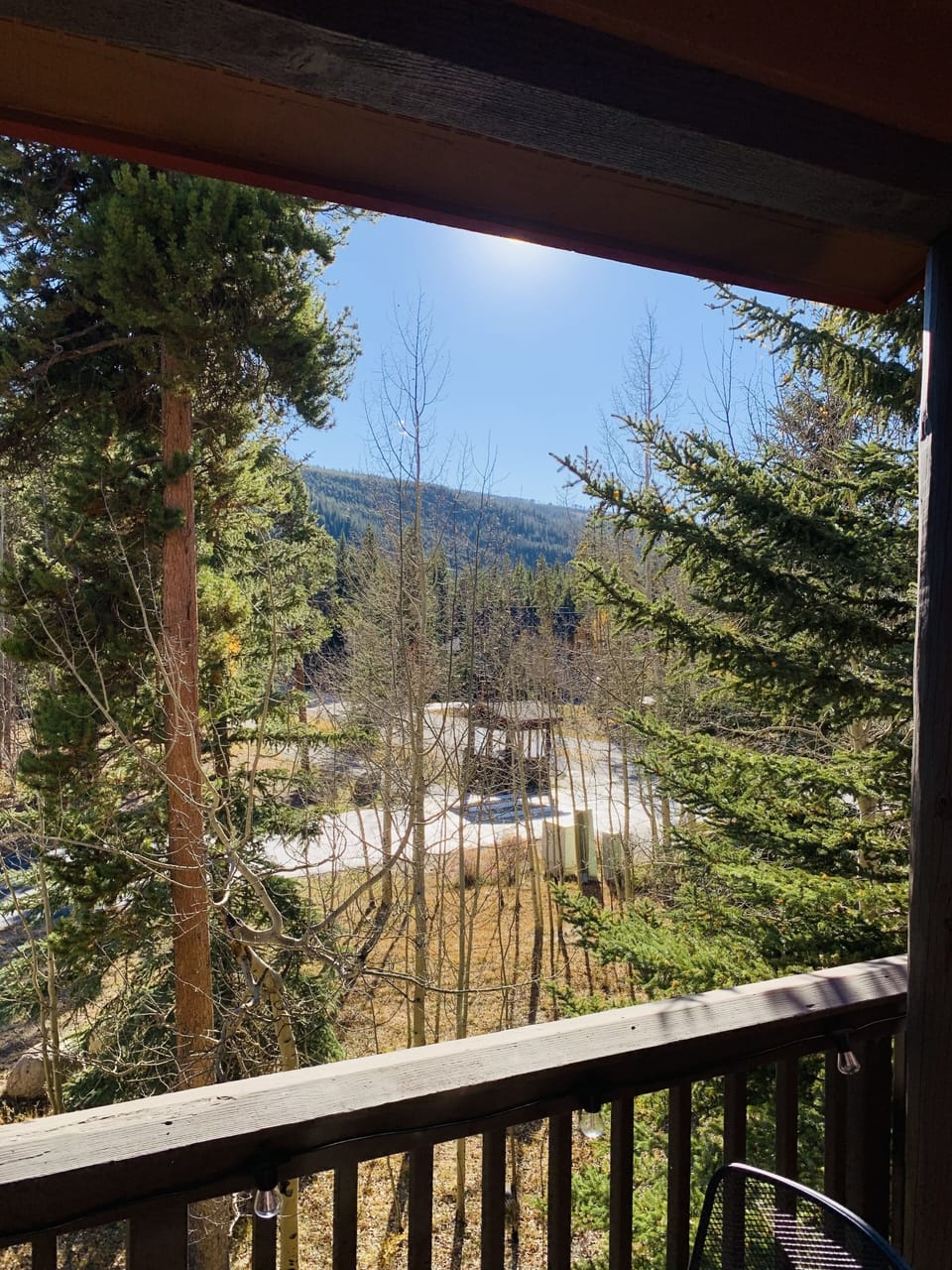 Private deck showing shuttle location and a peek at the slopes