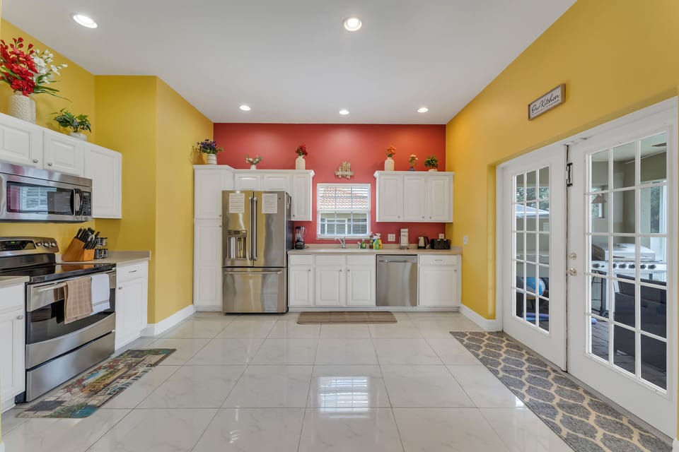 Fully loaded kitchen with stainless steel appliances
