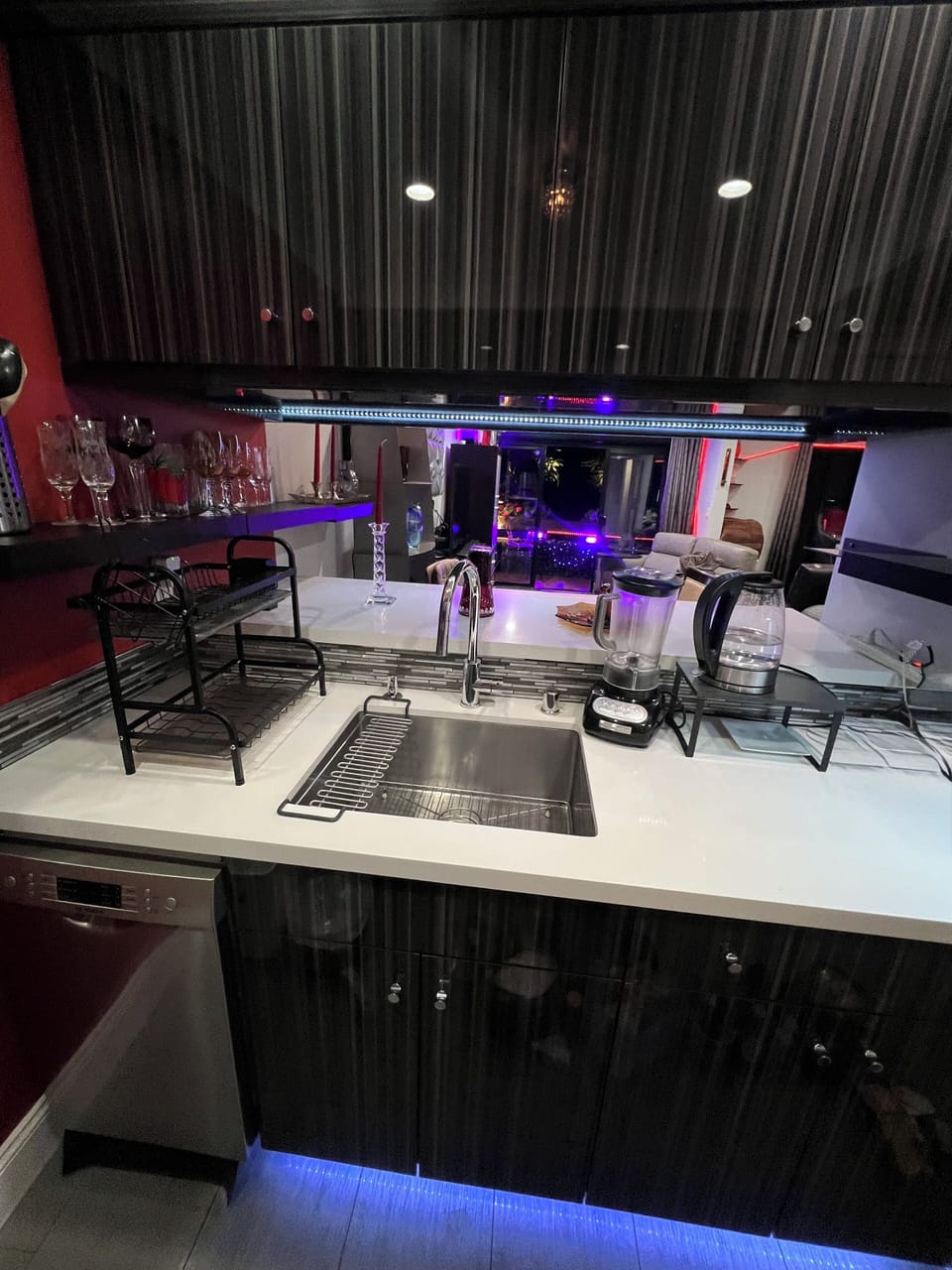 Updated kitchen, dishwasher,custom newer cabinet cabinets,drinking, wine glasses