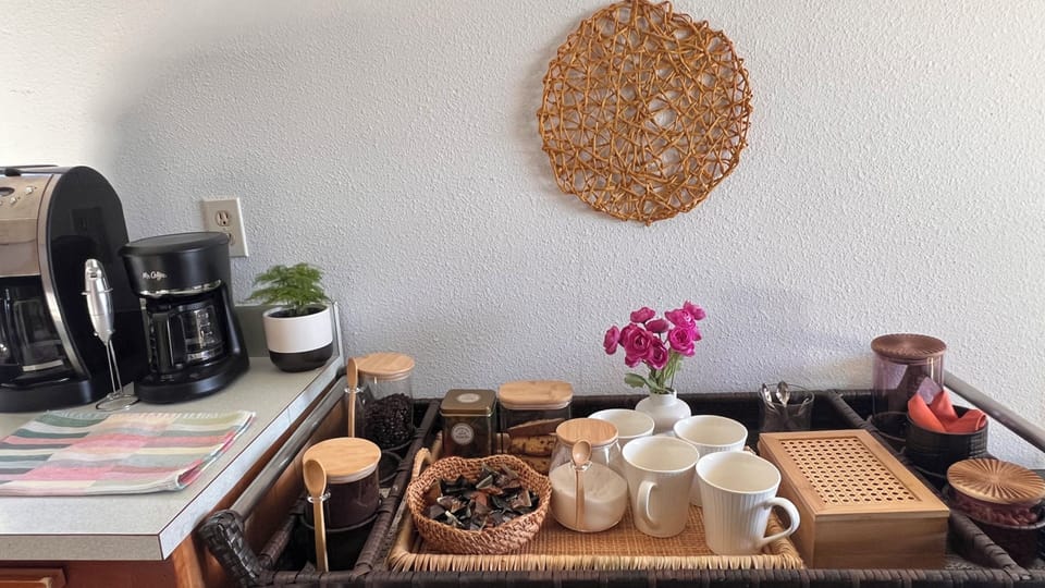 Group ready - separate coffee station and prep kitchen with fountain faucet