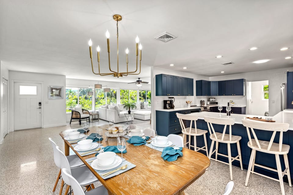 Enjoy the full indoor flow from the elegant dining area right into the open kitchen.