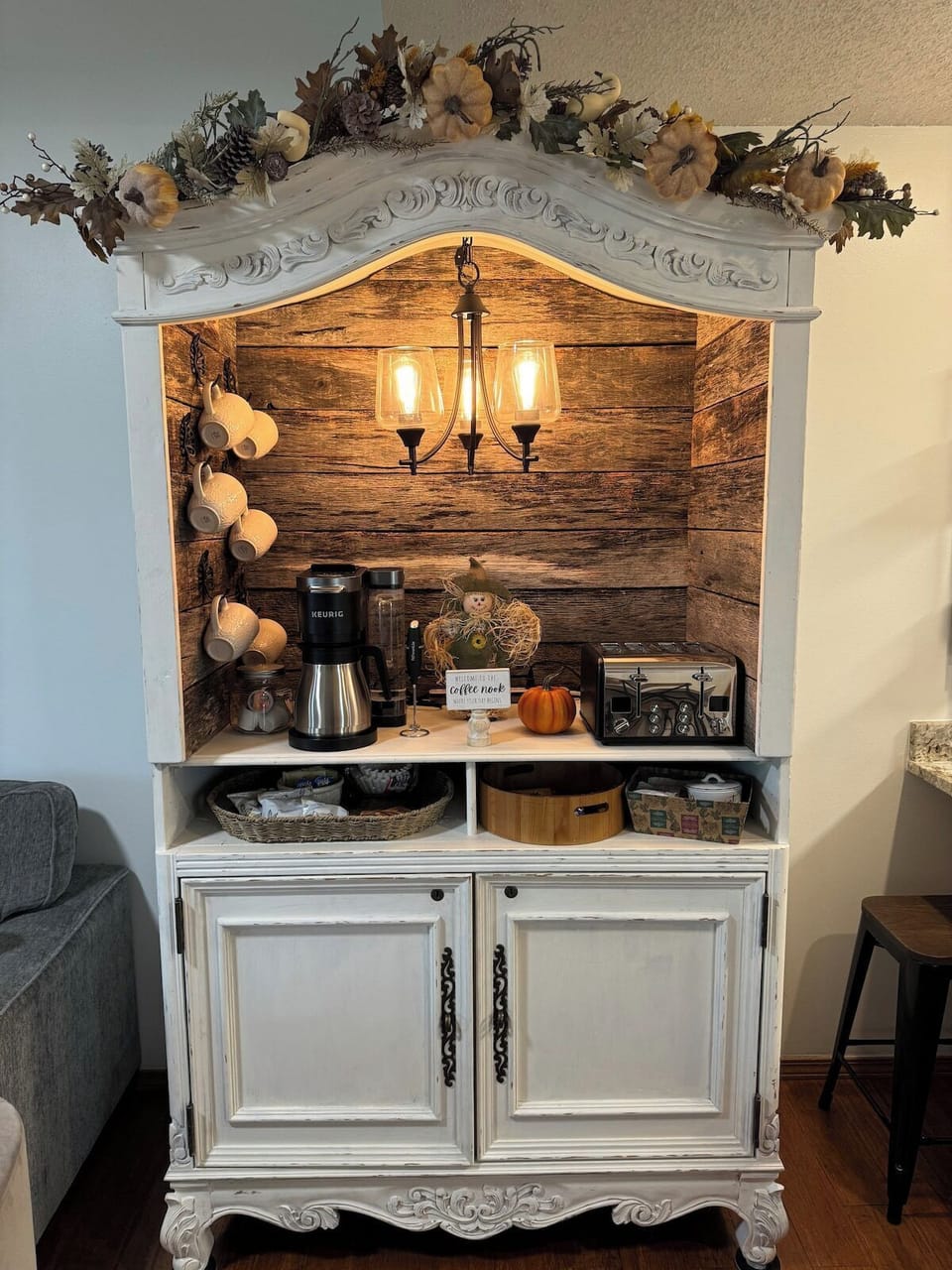 This is our fall decorated coffee bar