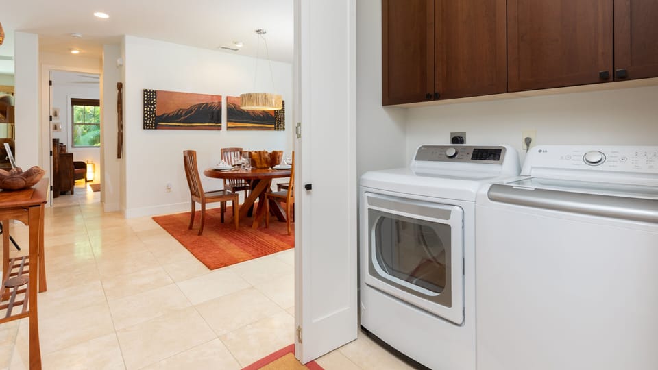 Private laundry in the home with detergent and supplies provided