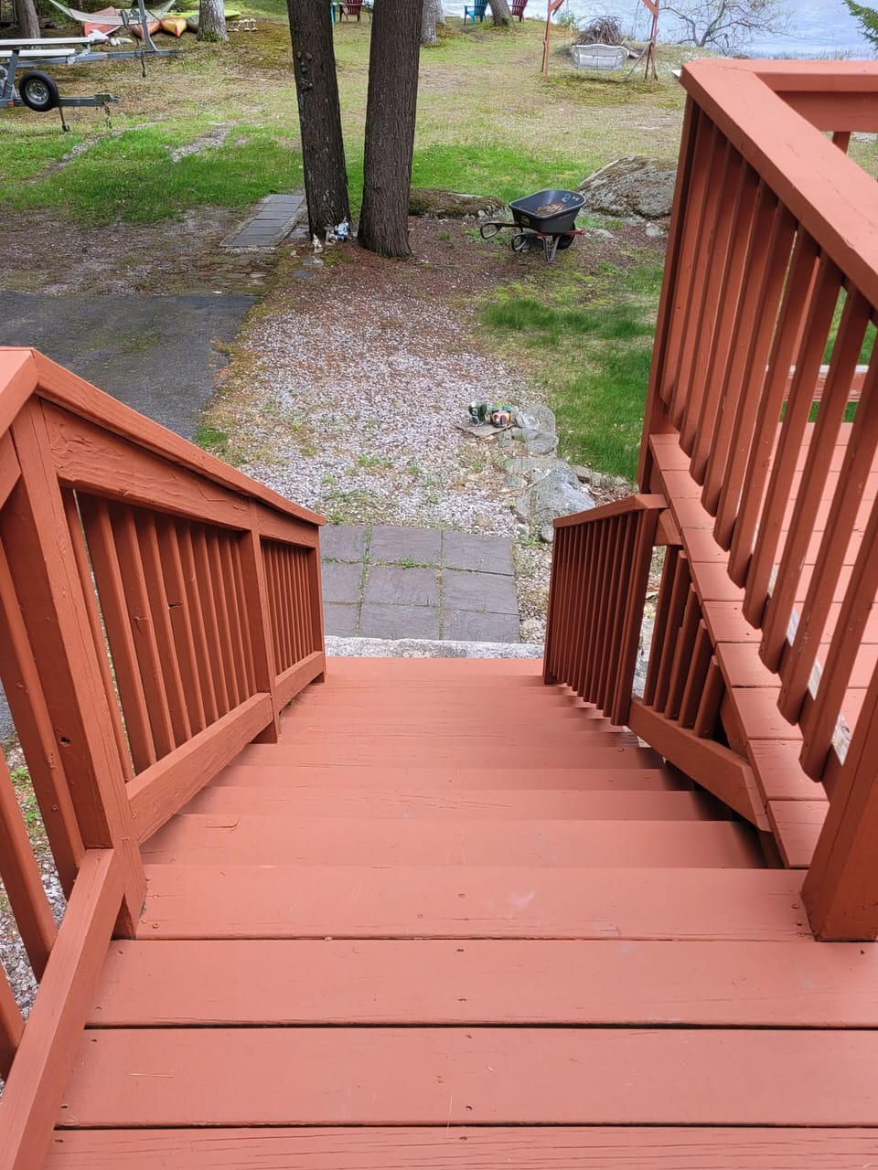 Stairs leaving the deck down to the water and great dock and to your boat.