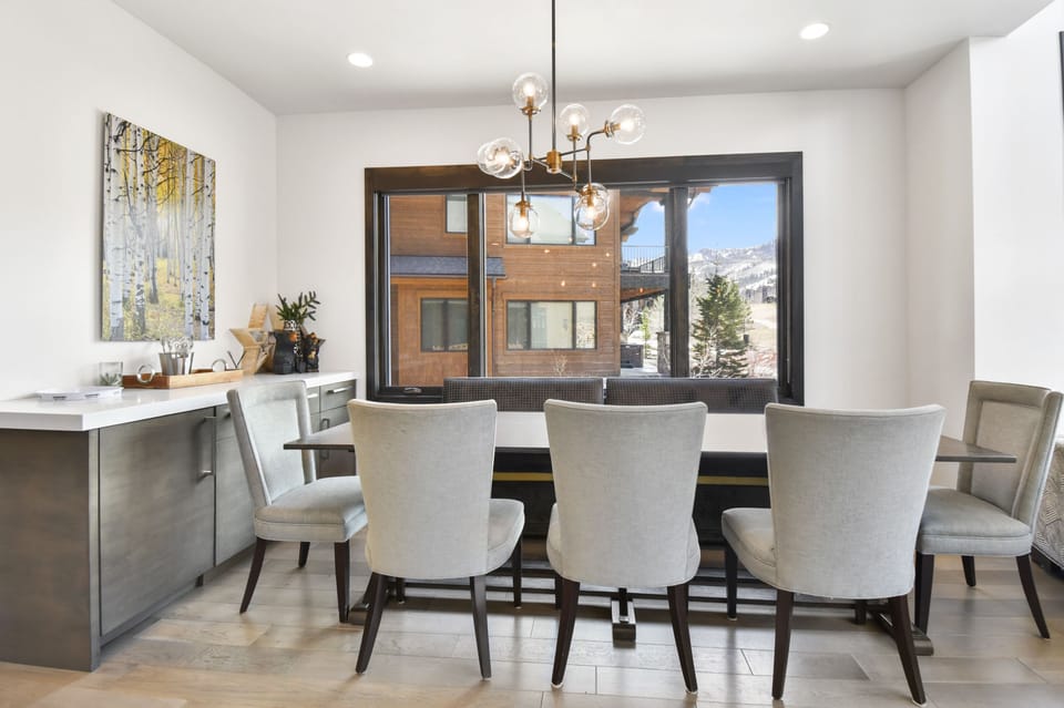 Dining table seats up to eight.
