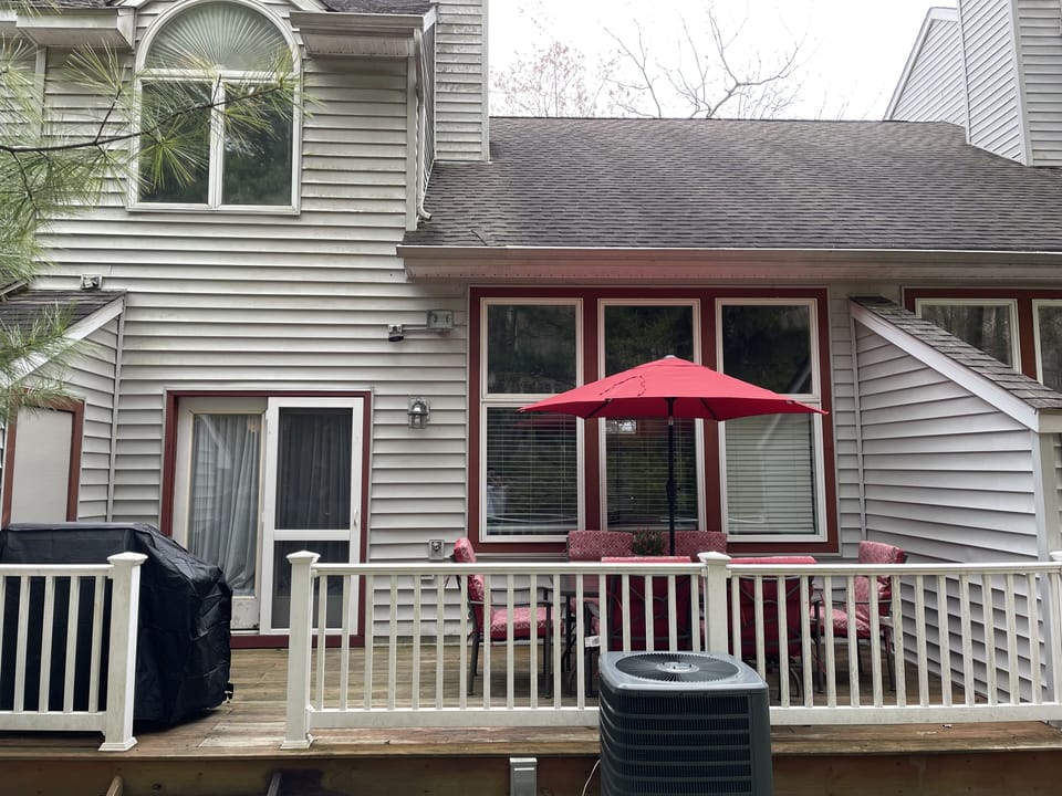 back deck with wooded views