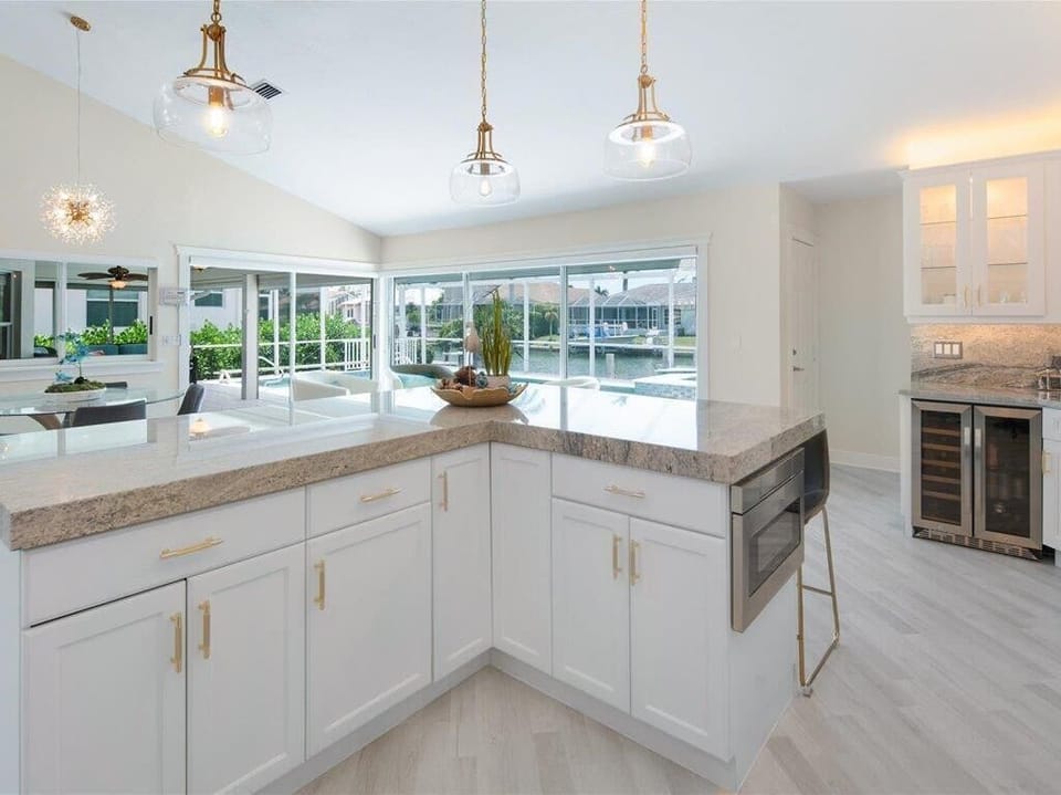 Kitchen with Pool and Canal Views